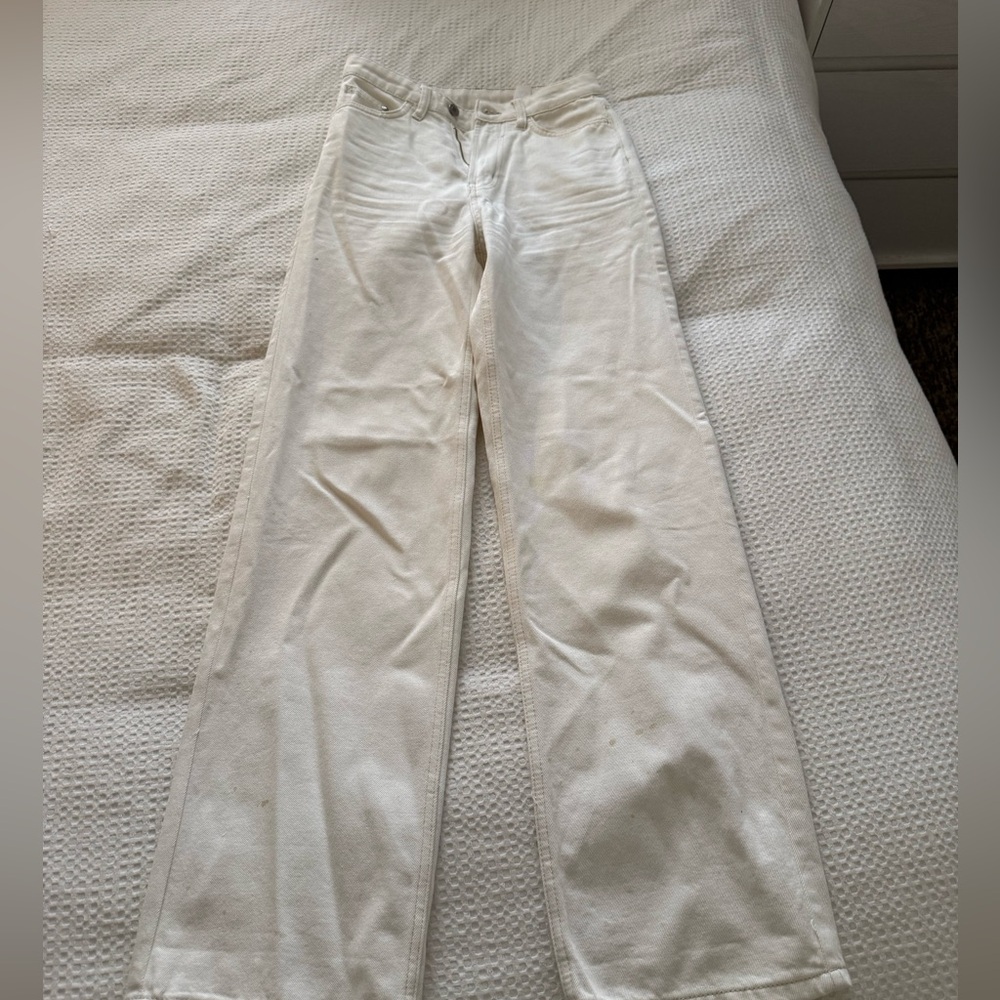 H&M high waisted straight leg long white jeans